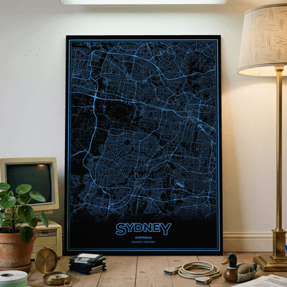 Sydney Phosphor Map Poster - IBM Blue