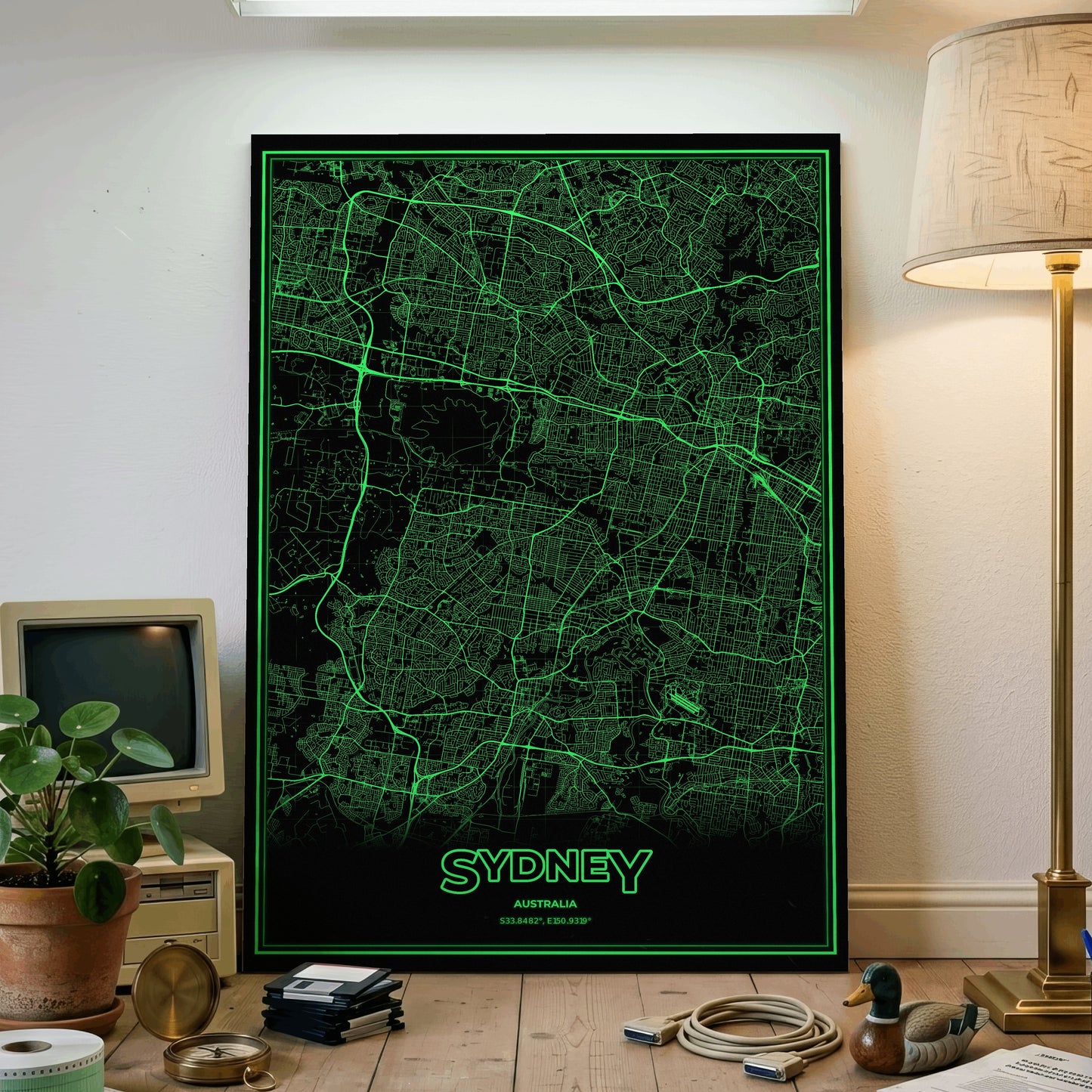 Sydney Phosphor Map Poster - Phosphor Green
