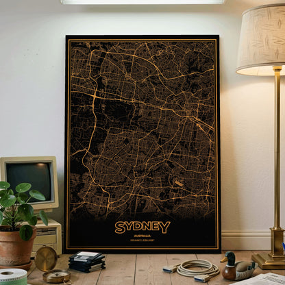 Sydney Phosphor Map Poster - Amber CRT