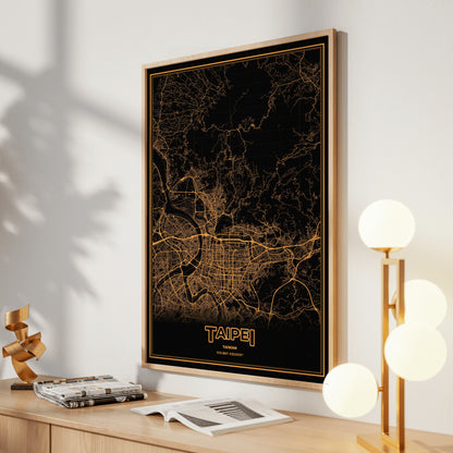 Taipei Phosphor Map Poster - Amber CRT