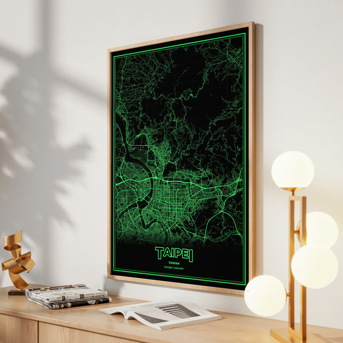 Taipei Phosphor Map Poster - Phosphor Green