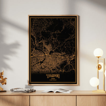 Taipei Phosphor Map Poster - Amber CRT