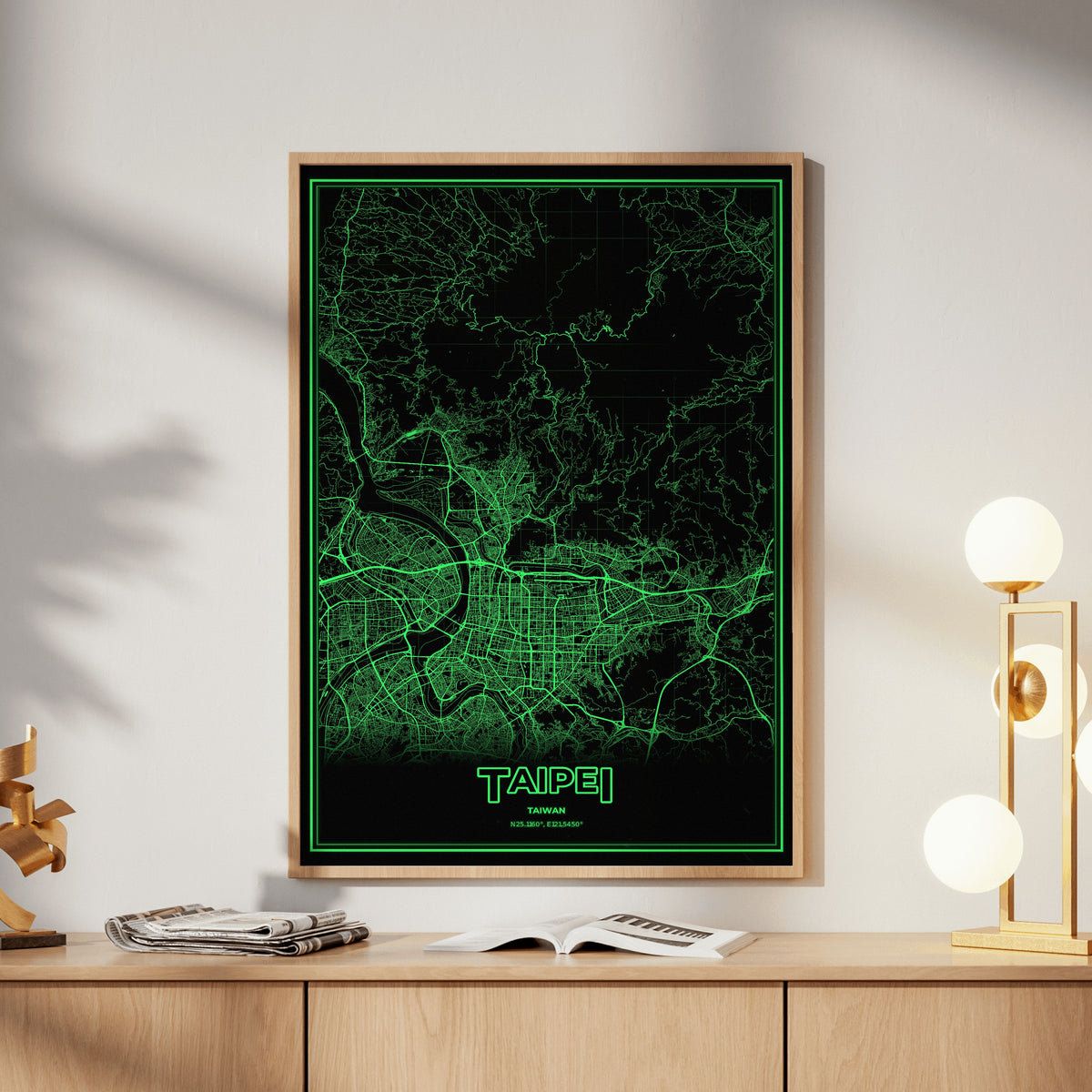 Taipei Phosphor Map Poster - Phosphor Green