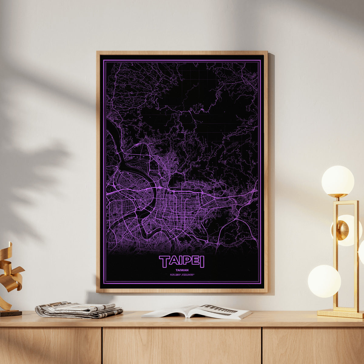 Taipei Phosphor Map Poster - EGA Violet
