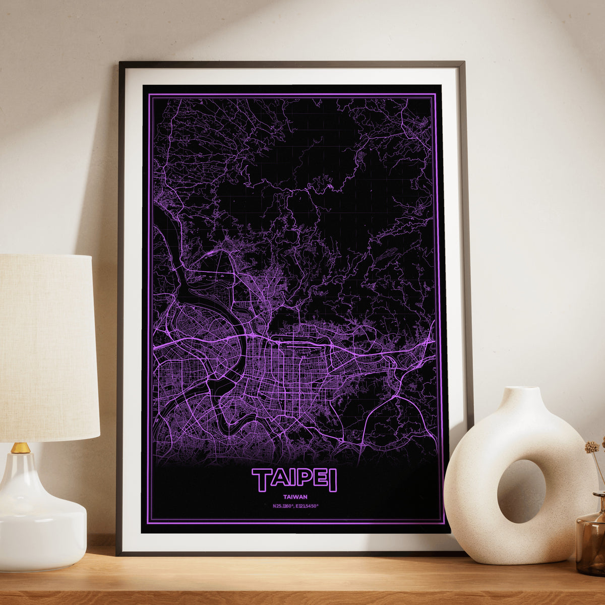 Taipei Phosphor Map Poster - EGA Violet