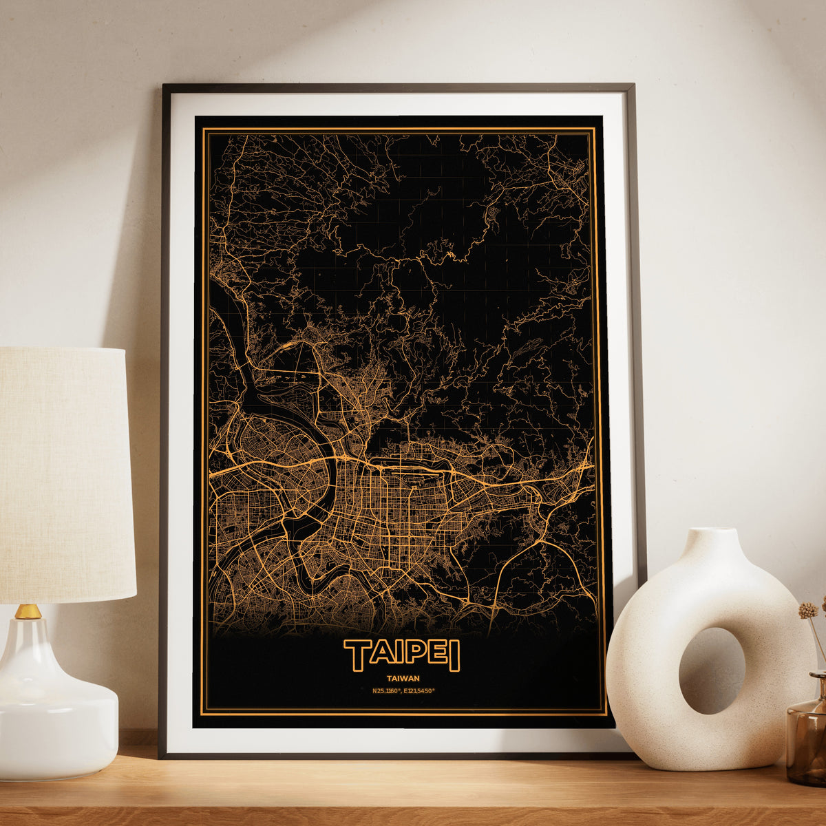 Taipei Phosphor Map Poster - Amber CRT