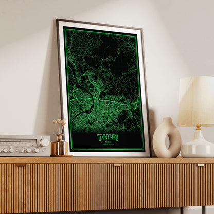 Taipei Phosphor Map Poster - Phosphor Green