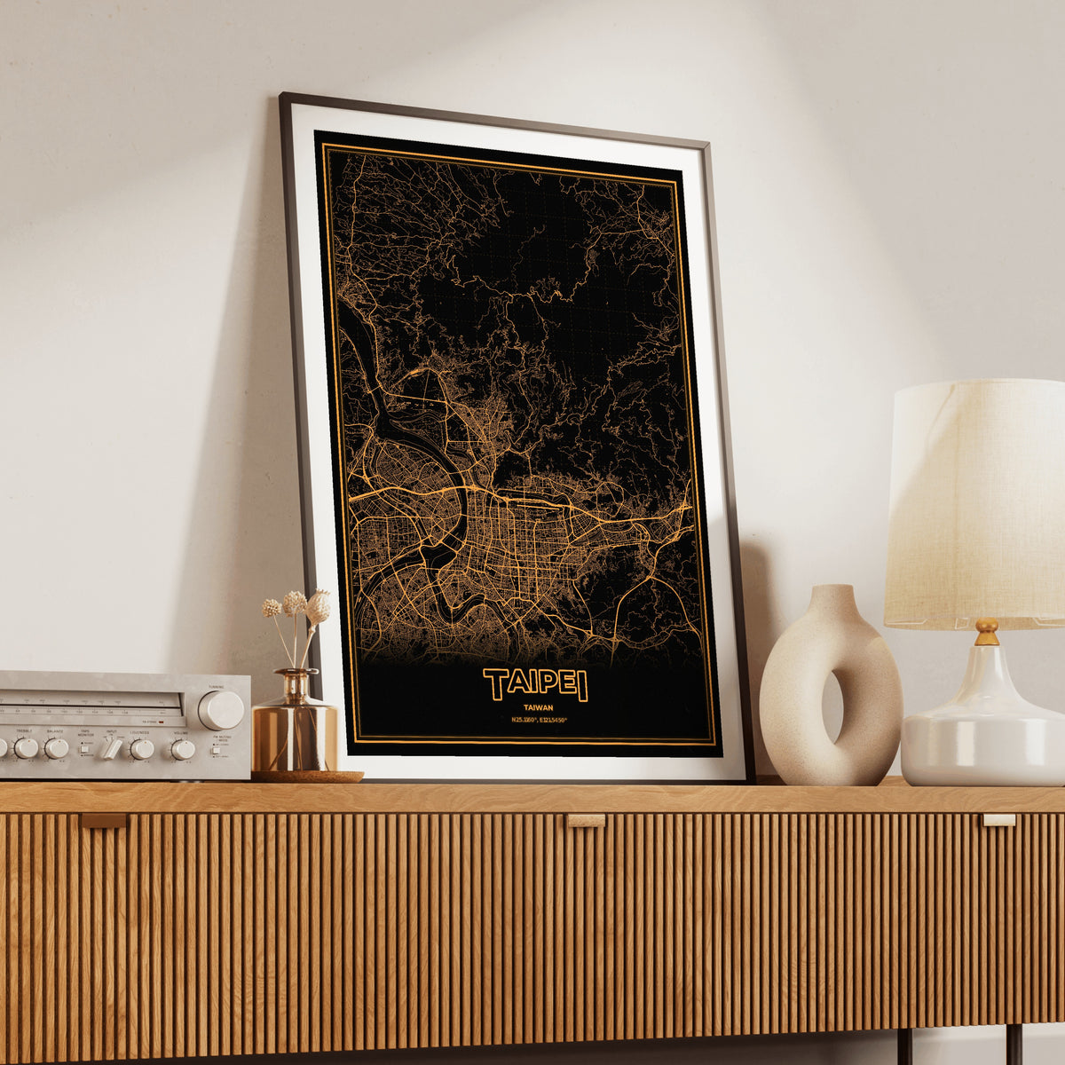 Taipei Phosphor Map Poster - Amber CRT