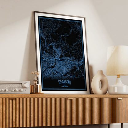 Taipei Phosphor Map Poster - IBM Blue