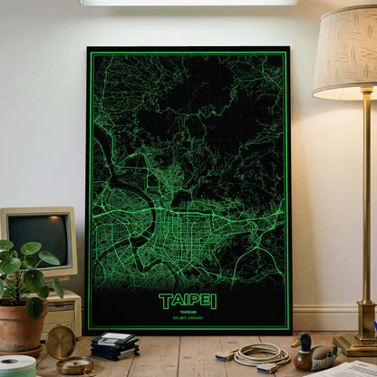 Taipei Phosphor Map Poster - Phosphor Green