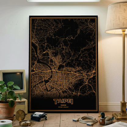 Taipei Phosphor Map Poster - Amber CRT