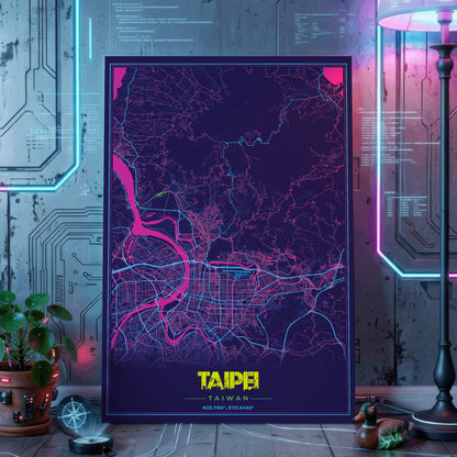 Taipei Cyberpunk Map Poster