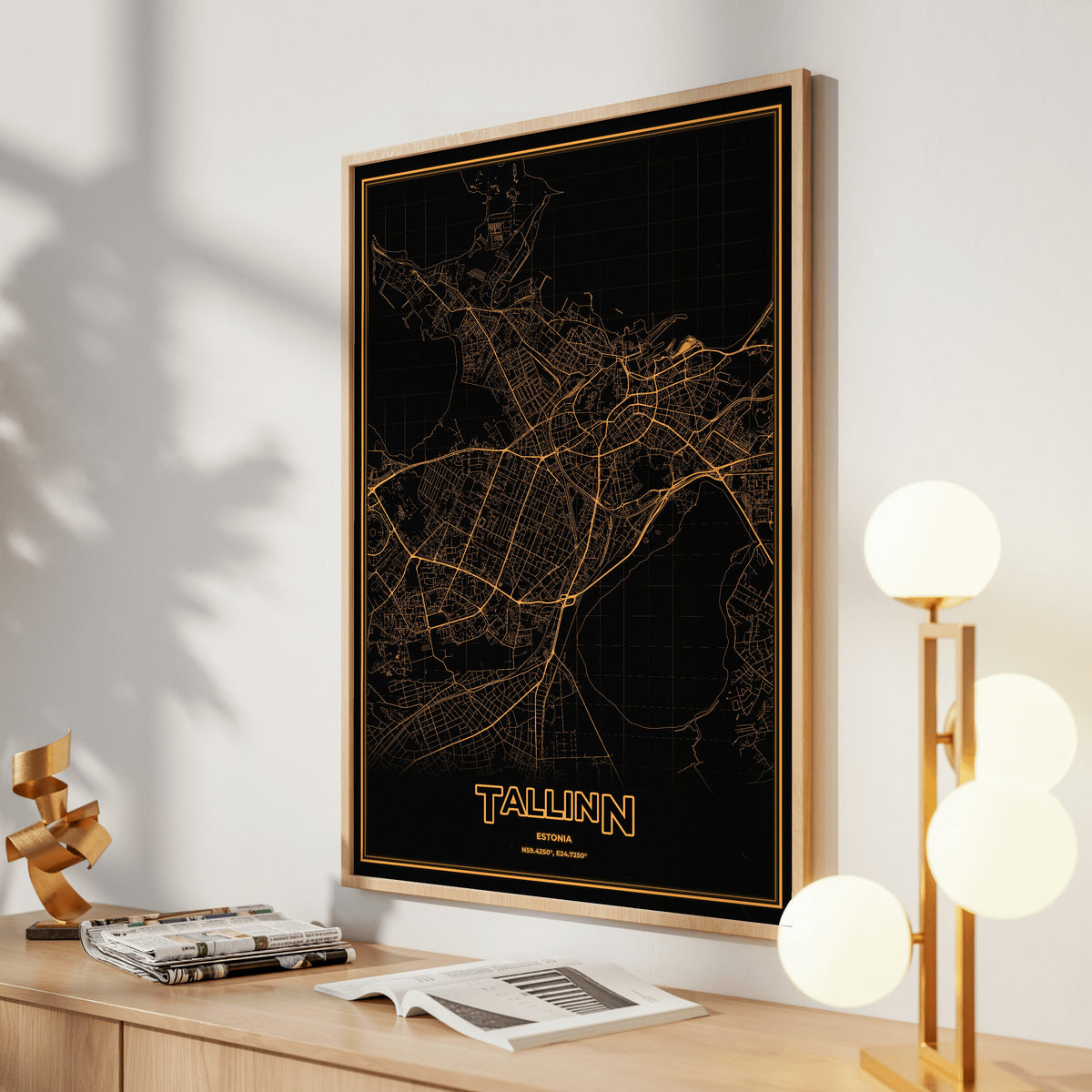 Tallinn Phosphor Map Poster - Amber CRT
