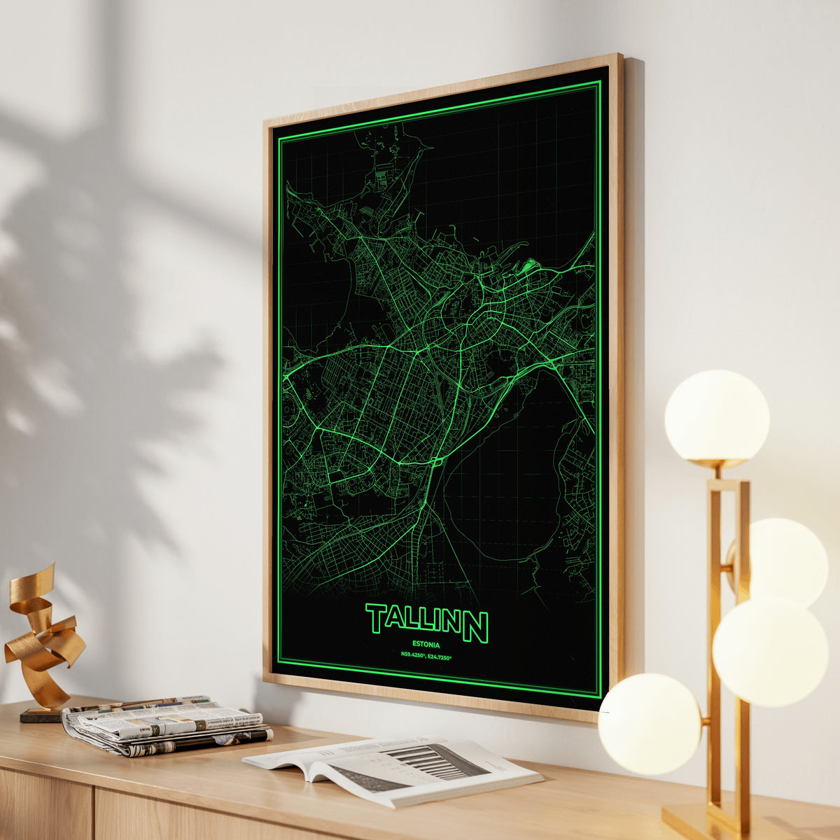 Tallinn Phosphor Map Poster - Phosphor Green