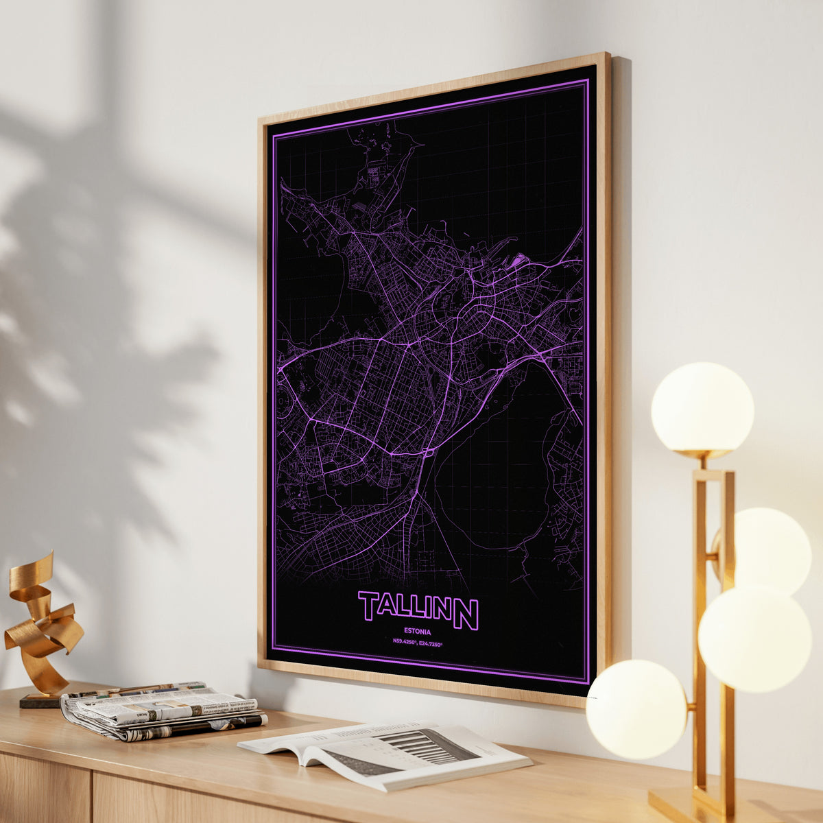 Tallinn Phosphor Map Poster - EGA Violet