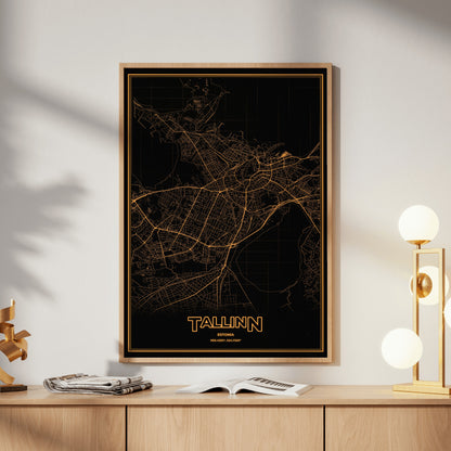 Tallinn Phosphor Map Poster - Amber CRT
