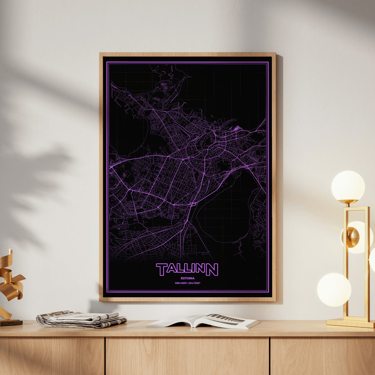 Tallinn Phosphor Map Poster - EGA Violet