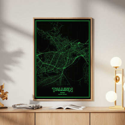 Tallinn Phosphor Map Poster - Phosphor Green