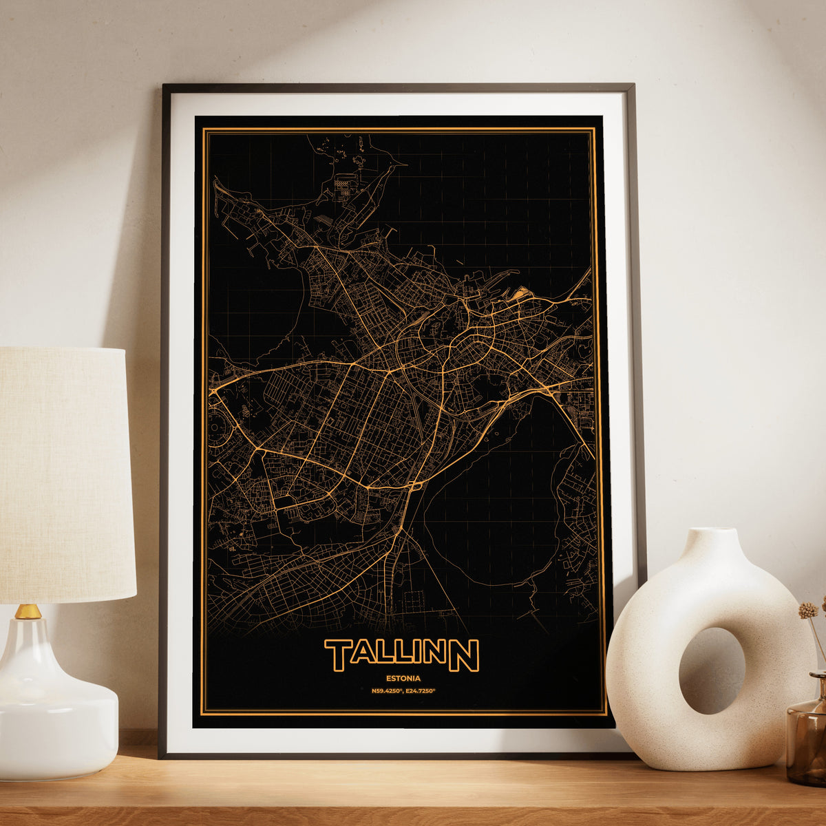 Tallinn Phosphor Map Poster - Amber CRT