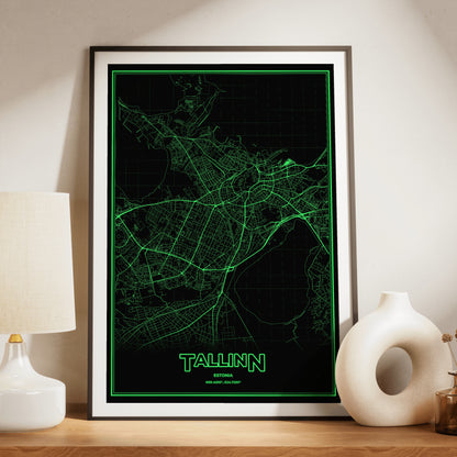 Tallinn Phosphor Map Poster - Phosphor Green