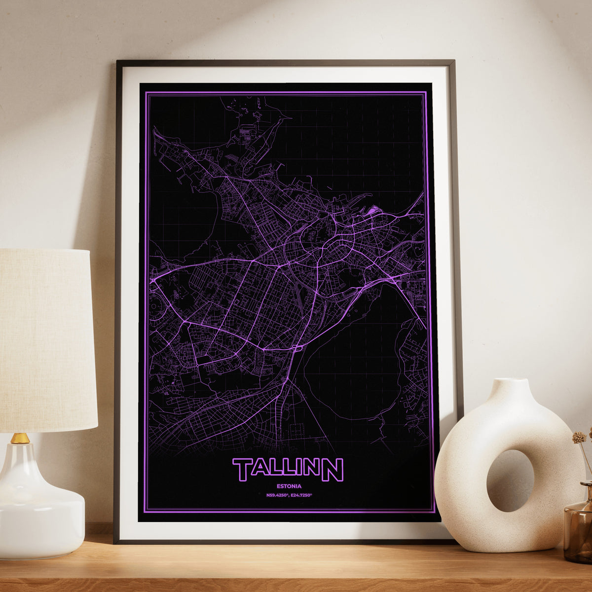 Tallinn Phosphor Map Poster - EGA Violet