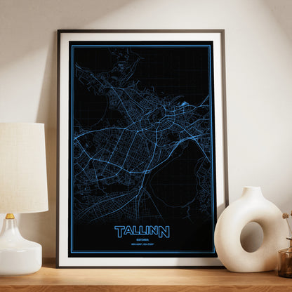 Tallinn Phosphor Map Poster - IBM Blue