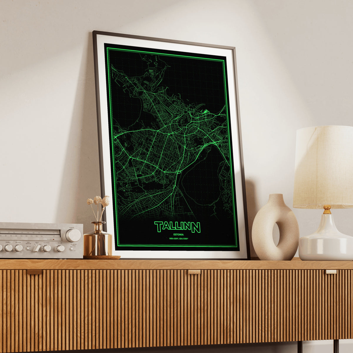 Tallinn Phosphor Map Poster - Phosphor Green