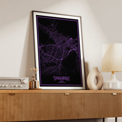 Tallinn Phosphor Map Poster - EGA Violet