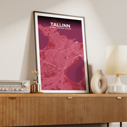 Tallinn Scarlet Map Poster