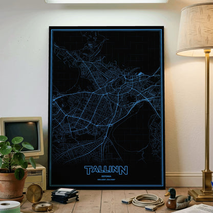 Tallinn Phosphor Map Poster - IBM Blue