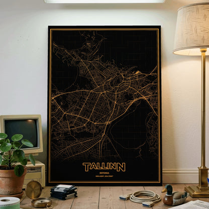 Tallinn Phosphor Map Poster - Amber CRT