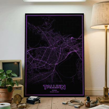 Tallinn Phosphor Map Poster - EGA Violet