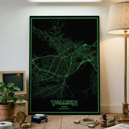 Tallinn Phosphor Map Poster - Phosphor Green