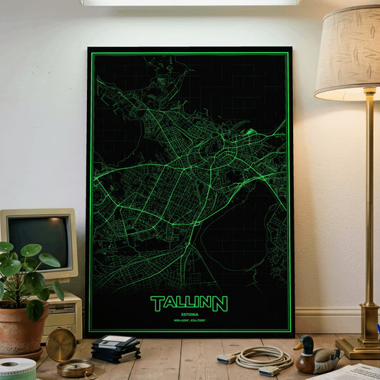 Tallinn Phosphor Map Poster - Phosphor Green