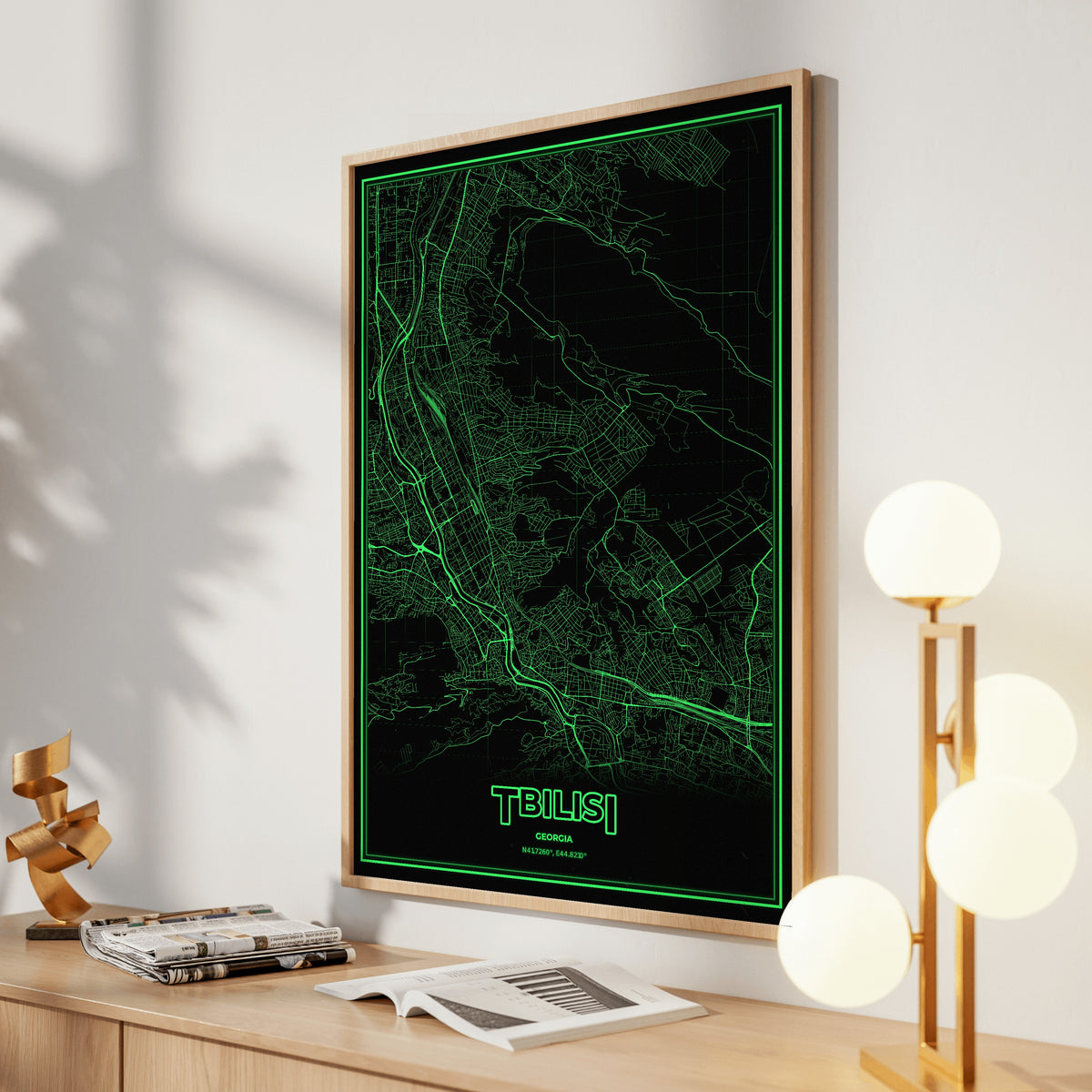 Tbilisi Phosphor Map Poster - Phosphor Green