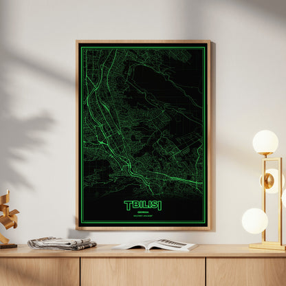 Tbilisi Phosphor Map Poster - Phosphor Green