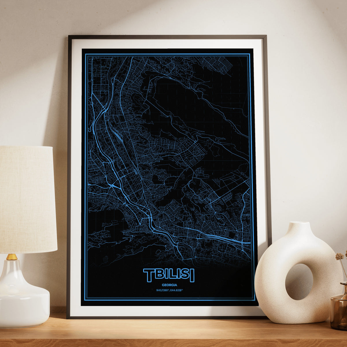 Tbilisi Phosphor Map Poster - IBM Blue