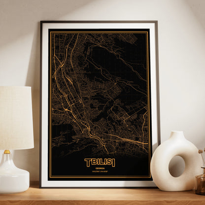Tbilisi Phosphor Map Poster - Amber CRT