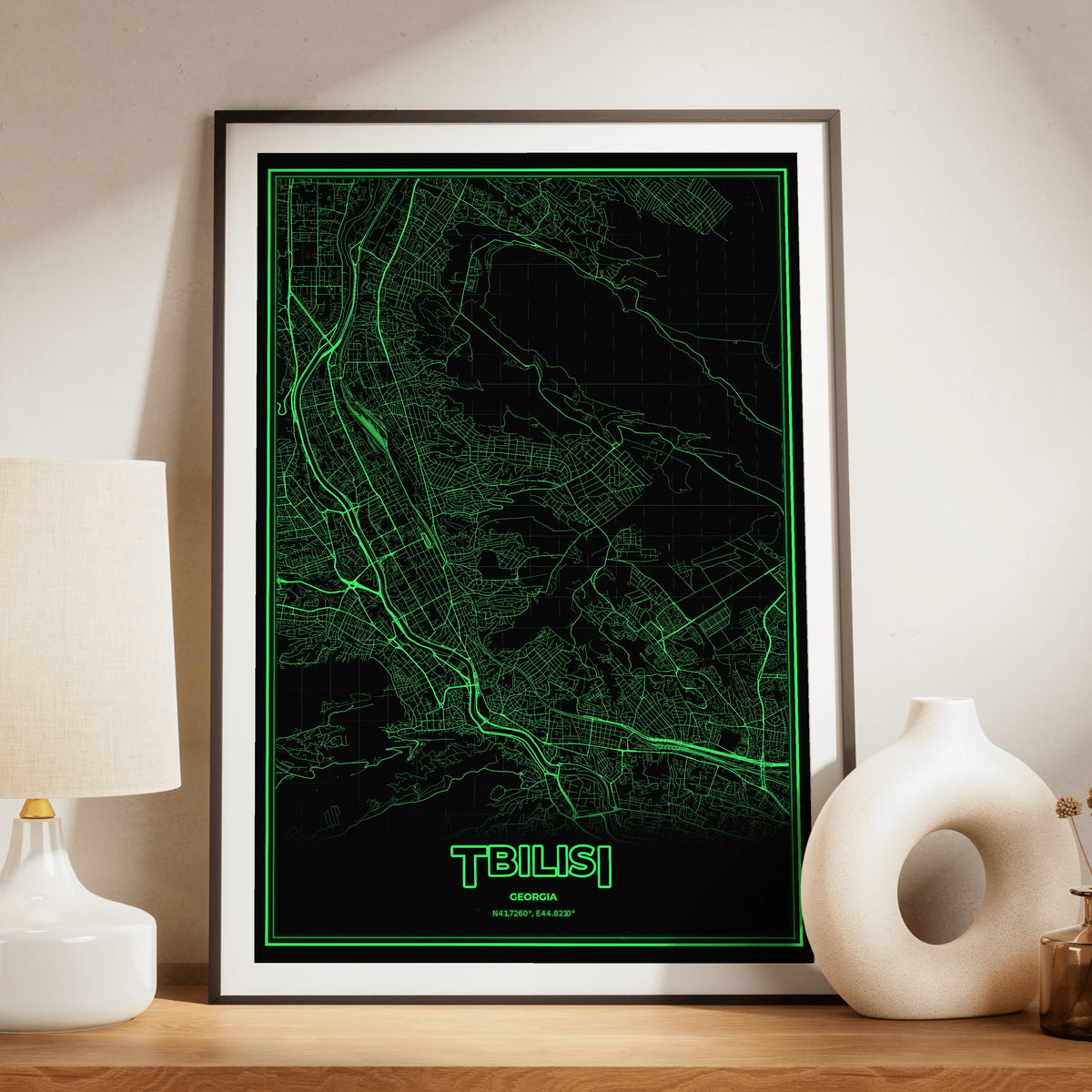 Tbilisi Phosphor Map Poster - Phosphor Green