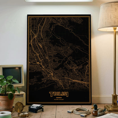 Tbilisi Phosphor Map Poster - Amber CRT