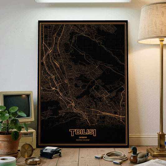 Tbilisi Phosphor Map Poster - Amber CRT