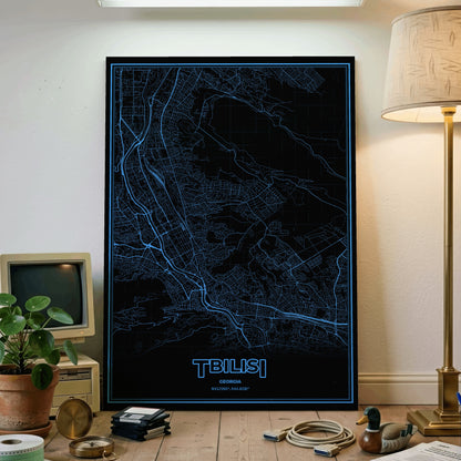 Tbilisi Phosphor Map Poster - IBM Blue