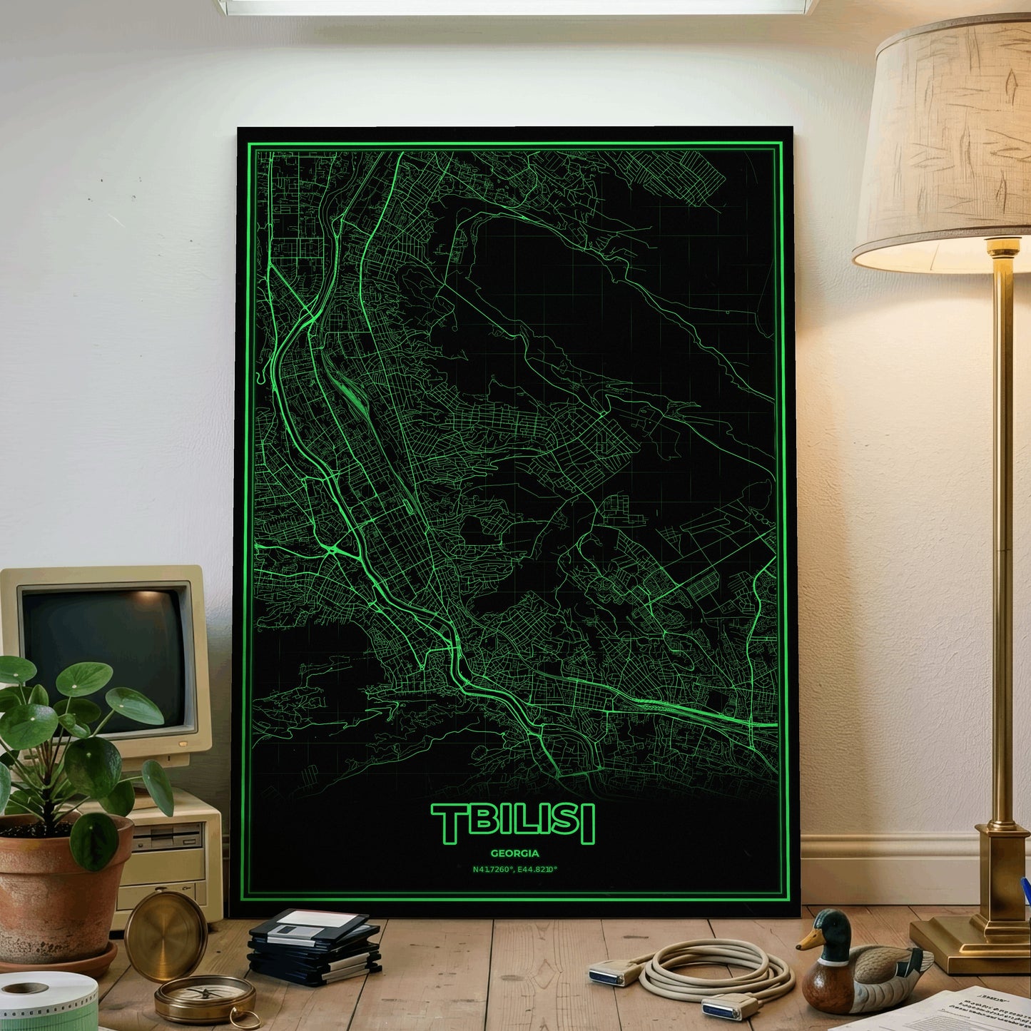 Tbilisi Phosphor Map Poster - Phosphor Green