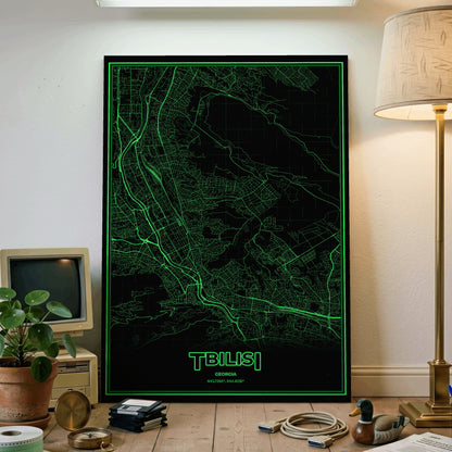 Tbilisi Phosphor Map Poster - Phosphor Green