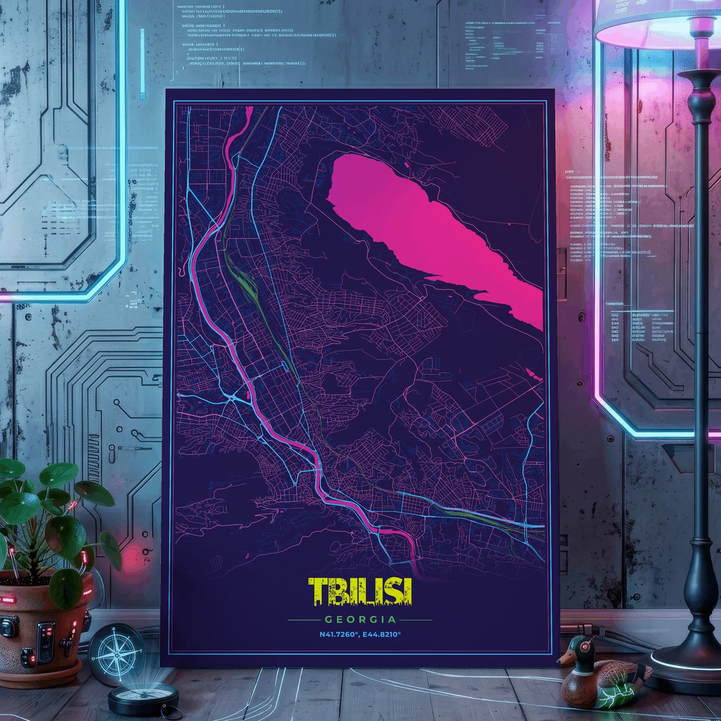Tbilisi Cyberpunk Map Poster