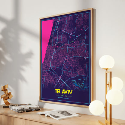 Tel Aviv Cyberpunk Map Poster