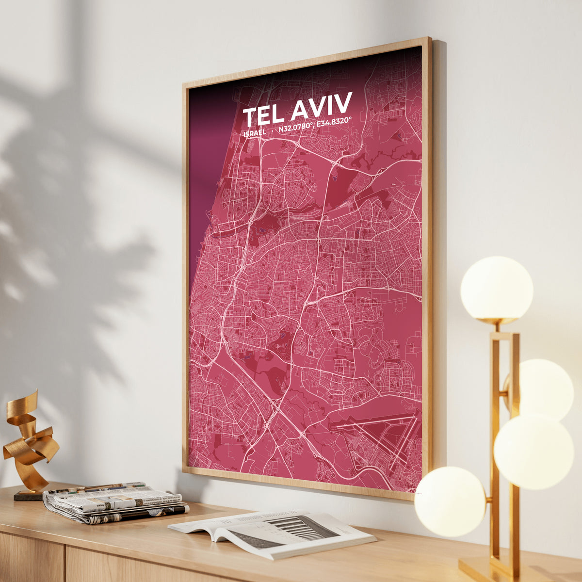 Tel Aviv Scarlet Map Poster