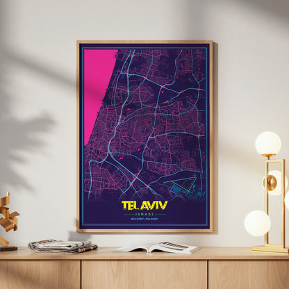 Tel Aviv Cyberpunk Map Poster