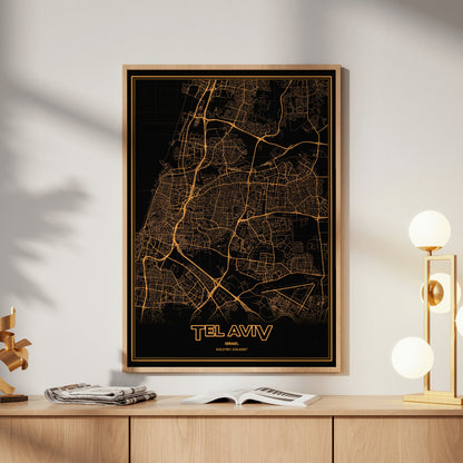 Tel Aviv Phosphor Map Poster - Amber CRT