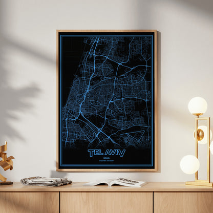 Tel Aviv Phosphor Map Poster - IBM Blue